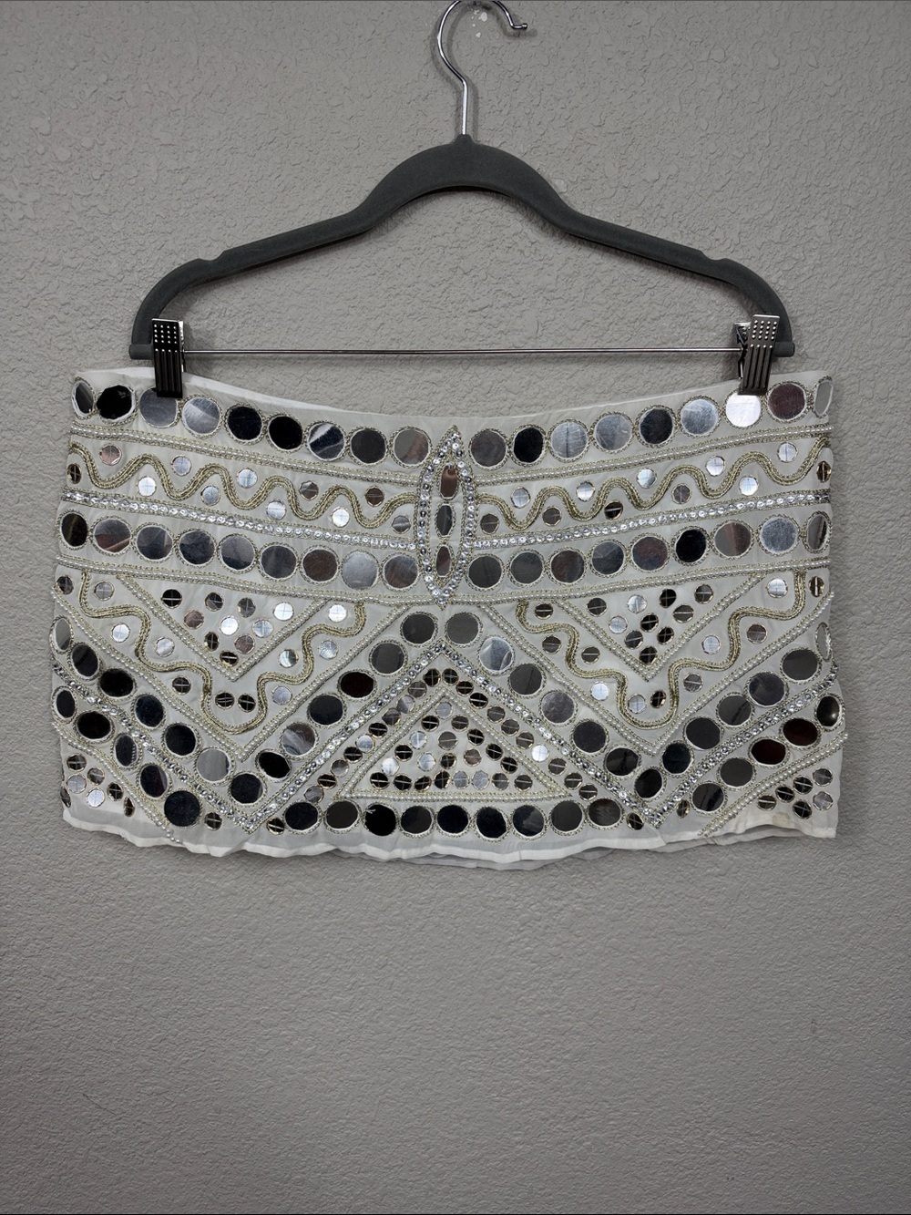 Jaded London Chara Embellished Mirror Mini Skirt Ivory Pearl Beaded US 10 - Picture 6 of 16